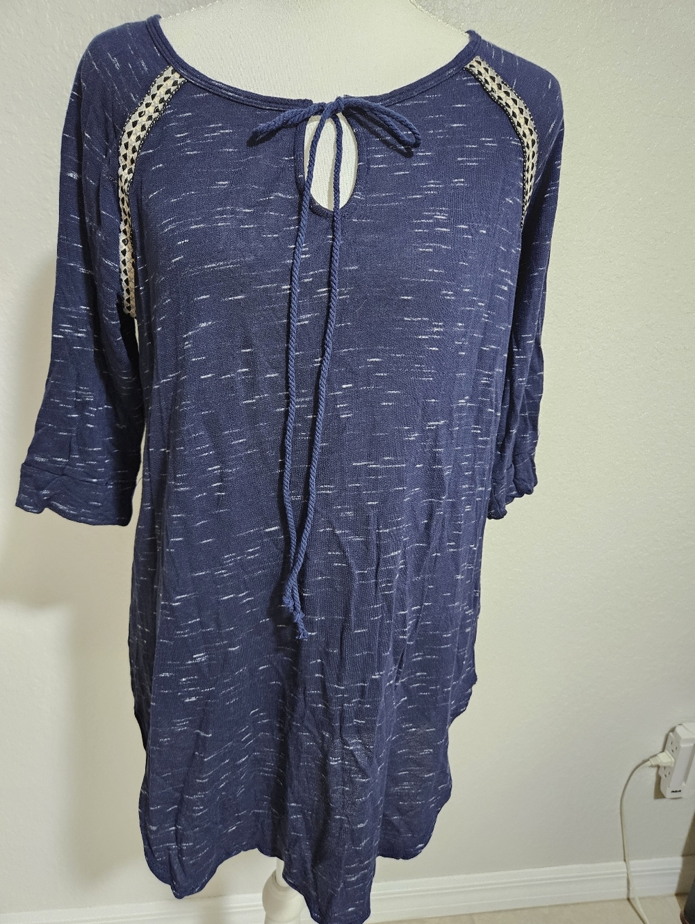 Green Envelope Navy Blue Knit Top - Textured Rayon Blend